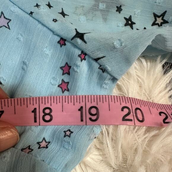 Torrid Blue Stars Mini Blouson Sleeve Mock Neck Skater Dress Sz 00 (M/L 10) - Picture 11 of 11